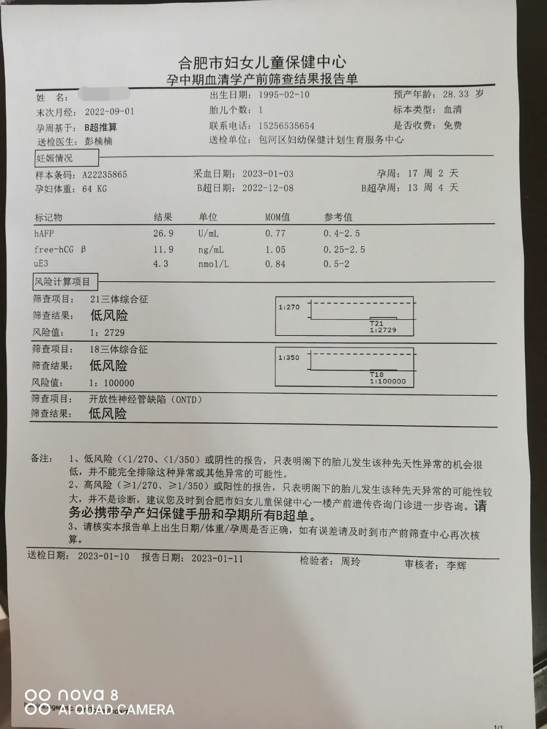 唐筛的三项结果正常值